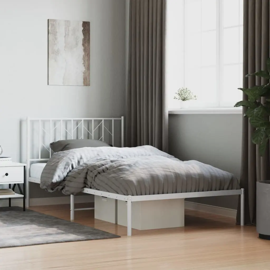 Metal Bed Frame with Headboard 107x203 cm White Steel