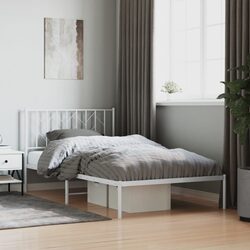 Metal Bed Frame with Headboard 107x203 cm White Steel