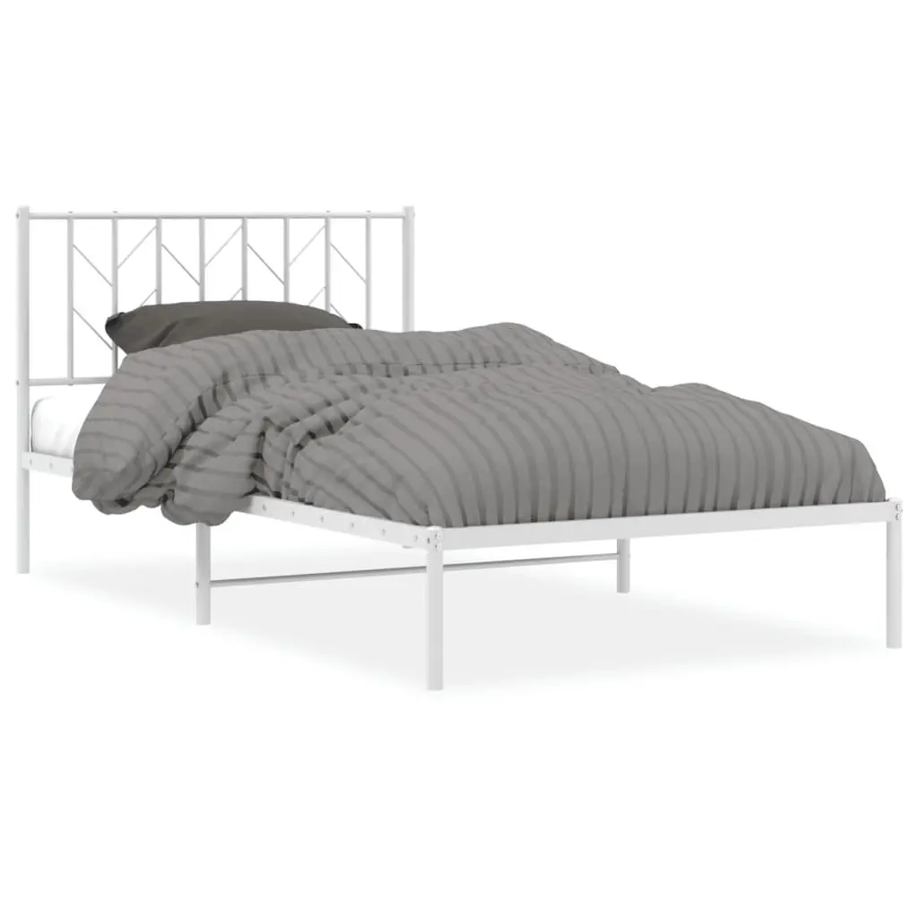 Metal Bed Frame with Headboard 107x203 cm White Steel