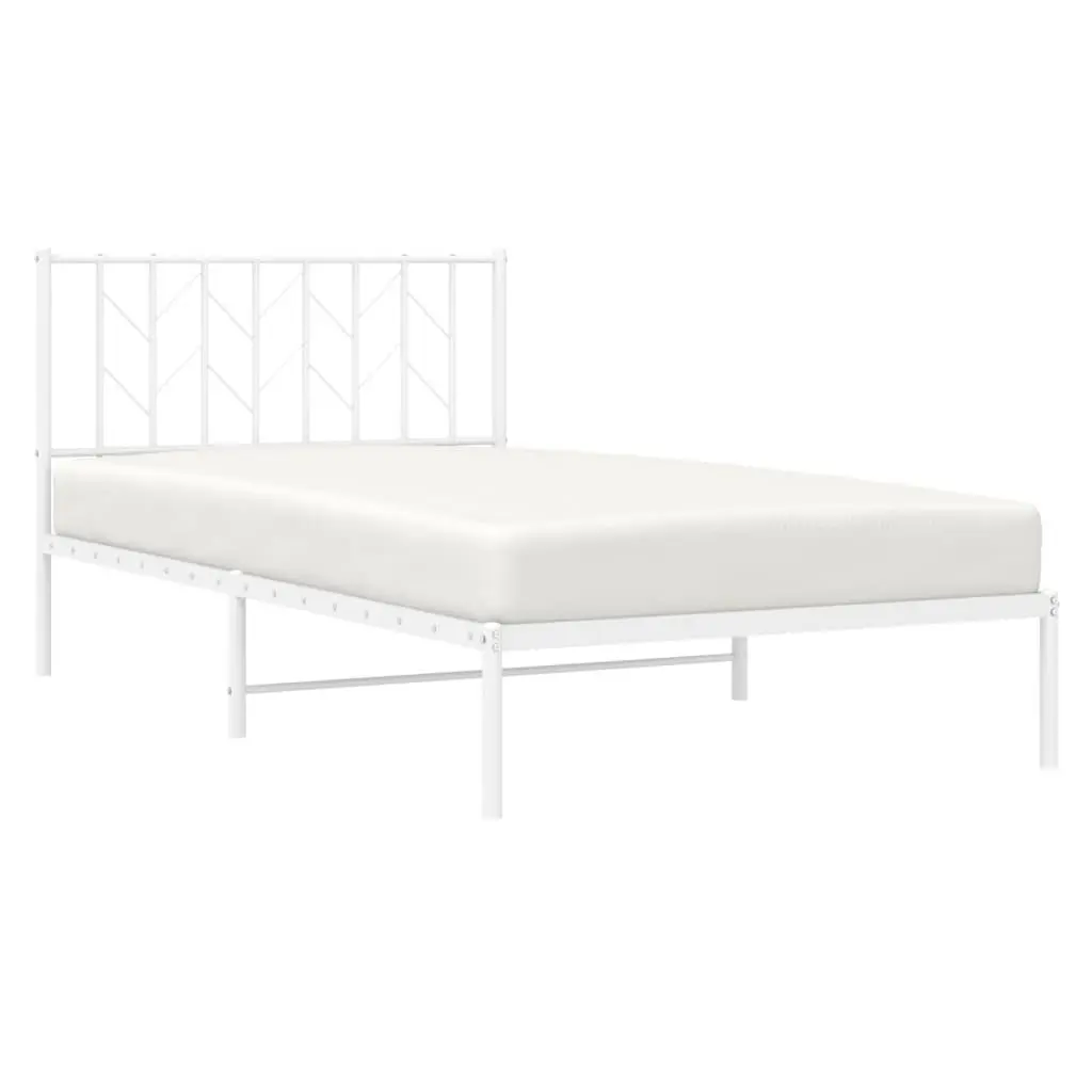 Metal Bed Frame with Headboard 107x203 cm White Steel