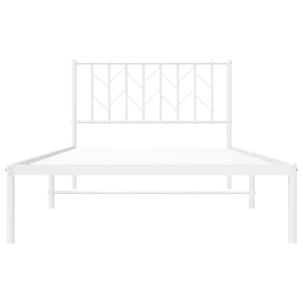Metal Bed Frame with Headboard 107x203 cm White Steel