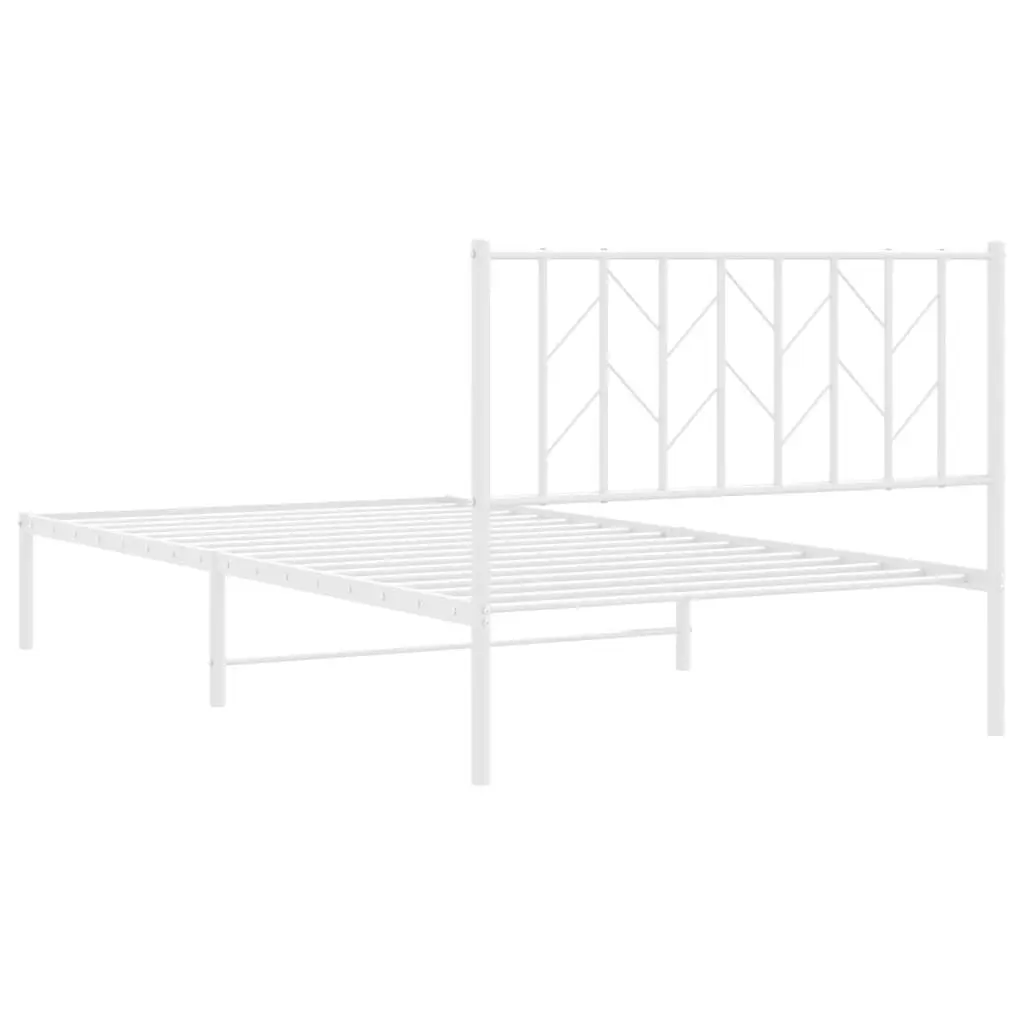 Metal Bed Frame with Headboard 107x203 cm White Steel