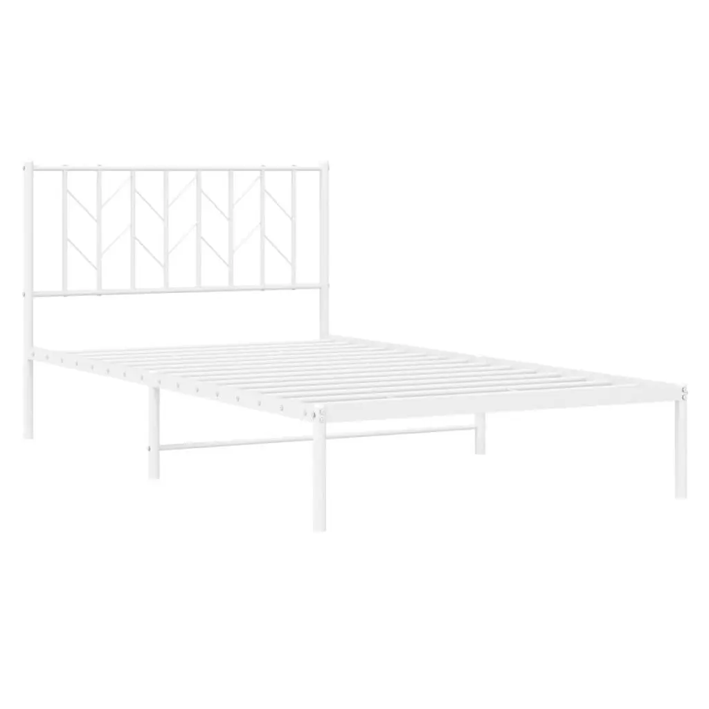 Metal Bed Frame with Headboard 107x203 cm White Steel