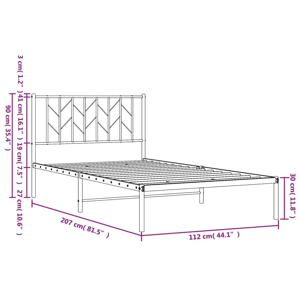 Metal Bed Frame with Headboard 107x203 cm White Steel