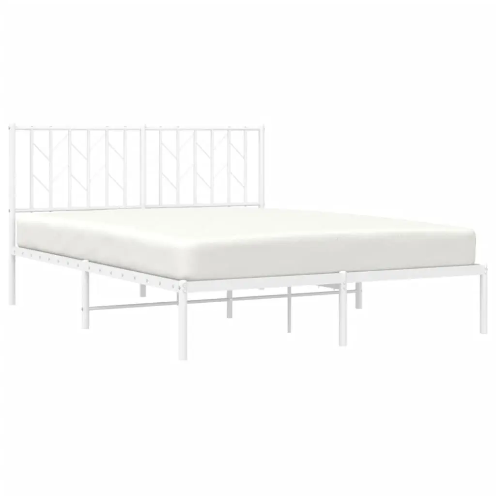 Metal Bed Frame Bedroom 135x190 cm White Slatted Base
