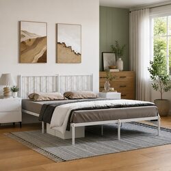 Metal Bed Frame 150x200 cm with Headboard and Slatted Base