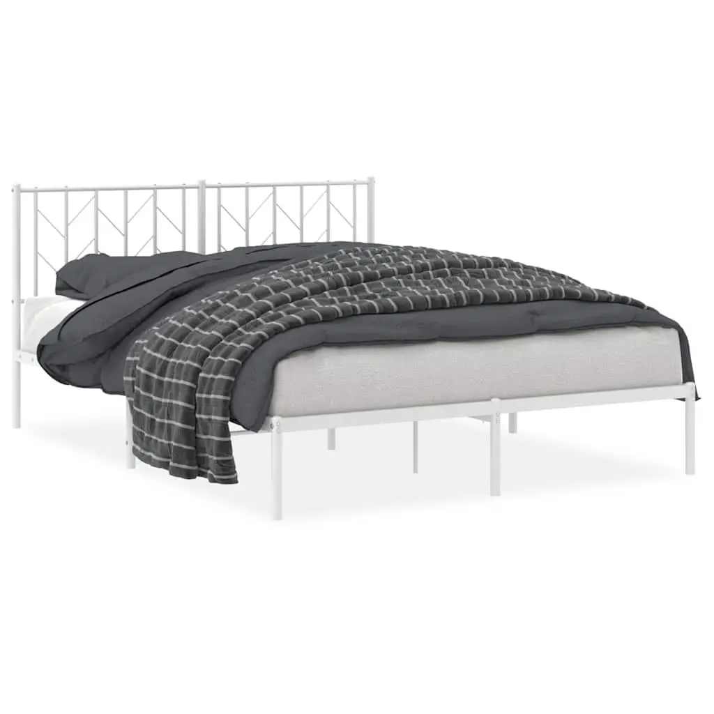 Metal Bed Frame 150x200 cm with Headboard and Slatted Base