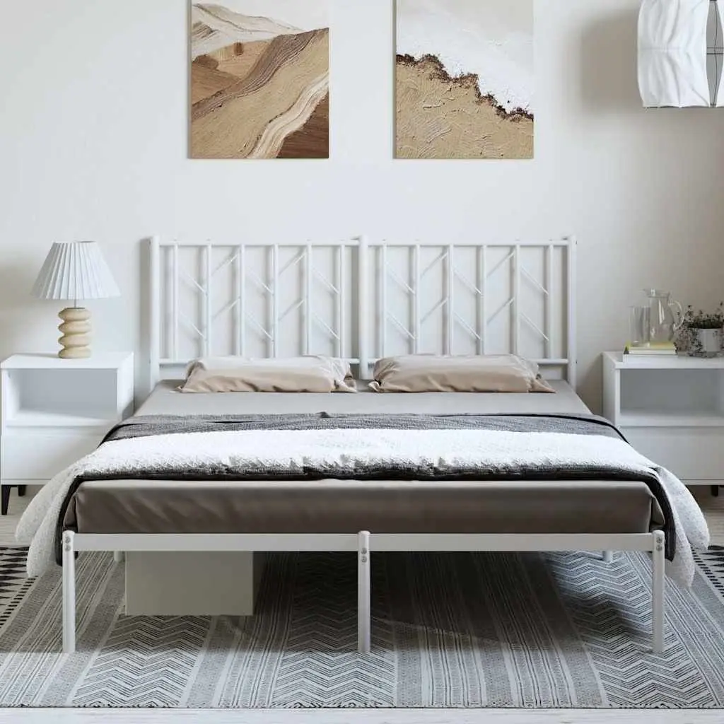 Metal Bed Frame 150x200 cm with Headboard and Slatted Base