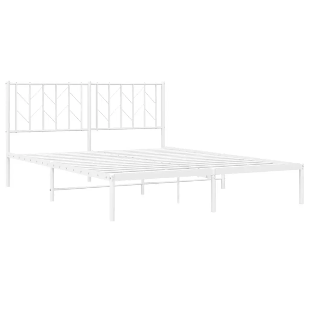 Metal Bed Frame 150x200 cm with Headboard and Slatted Base