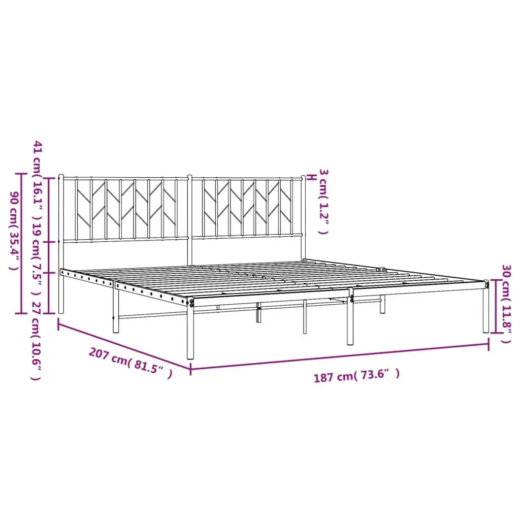 King Metal Bed Frame 183x203cm with Steel Slats