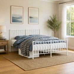 Metal Bed Frame Specifications: 135x190 cm White Steel Frame