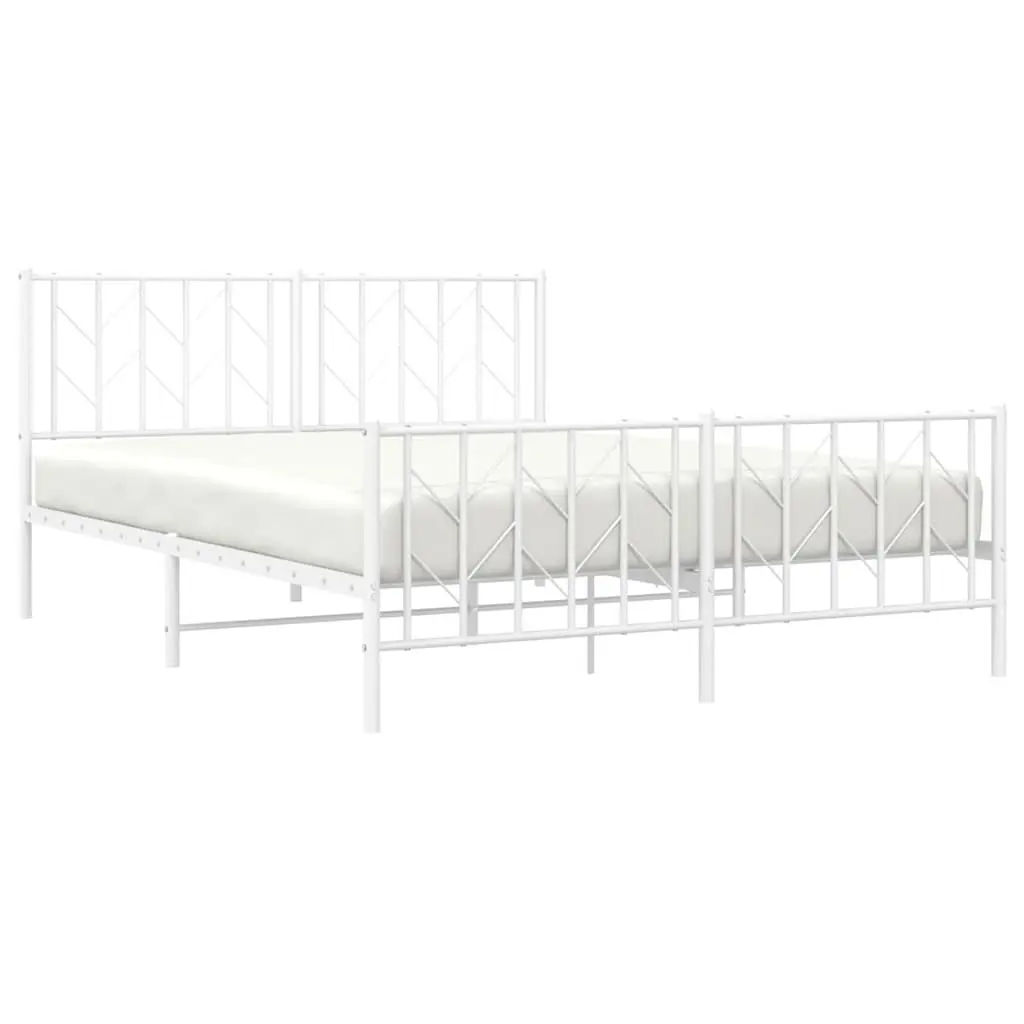Metal Bed Frame White 150x200 cm with Footboard Storage Space Slatted Base
