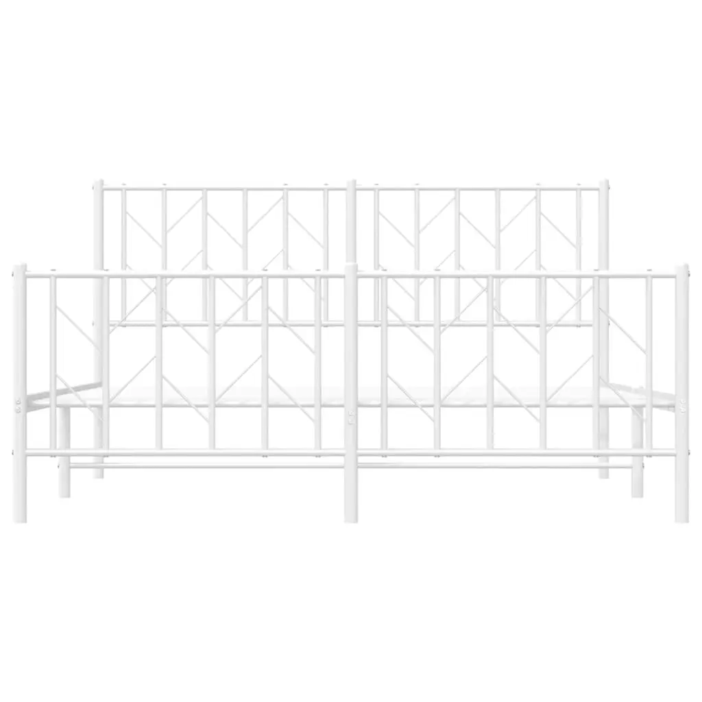 Metal Bed Frame White 150x200 cm with Footboard Storage Space Slatted Base