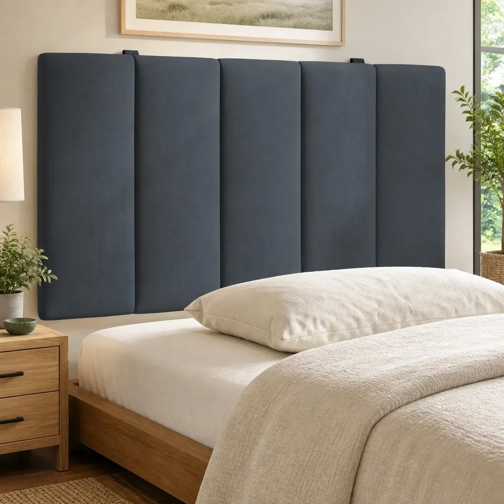 Upholstered Velvet Headboard Cushion 90cm Grey Wall Mount Pillow for Bed