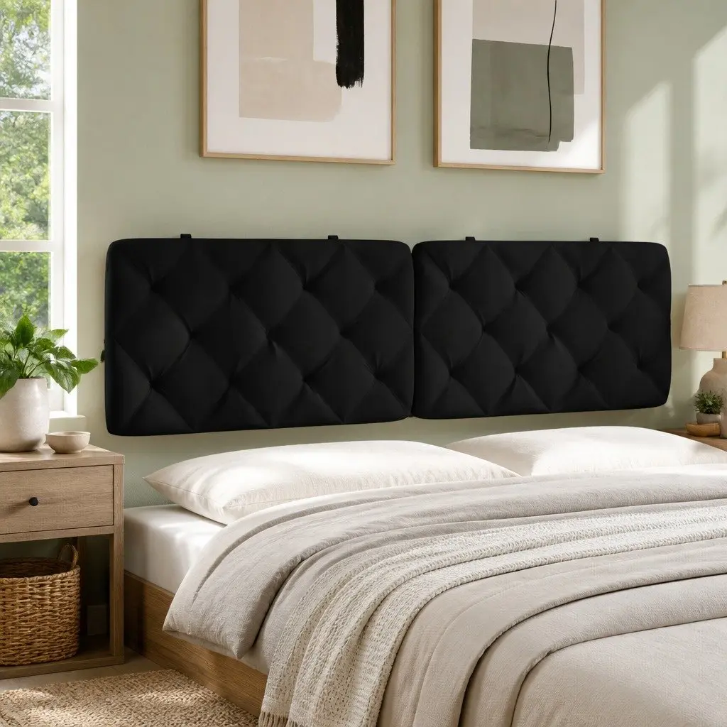 Headboard Cushion 180 cm Black Velvet Upholstered Wall Mount Bed Pillow Support