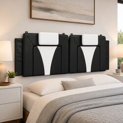 Headboard Cushion 137 cm Double Bed Black White Faux Leather Wall Mount Pillow