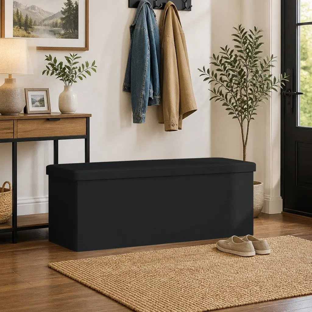 Black PVC Foldable Storage Bench