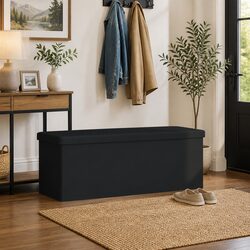 Storage Bench Foldable Black PVC Seat Ottoman Hallway Entryway Furniture Box