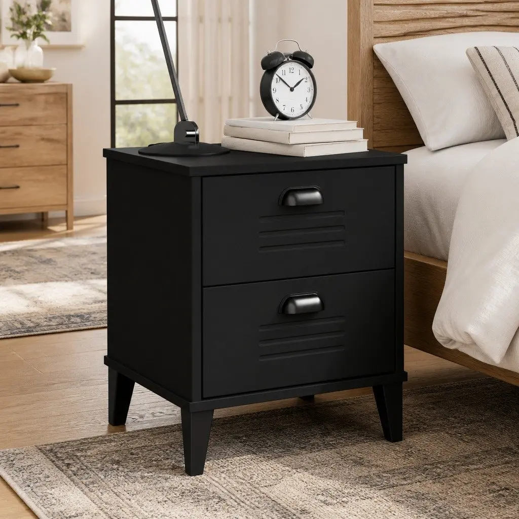 Engineered Wood Nightstand Black for Bedroom or Living Room Storage Table