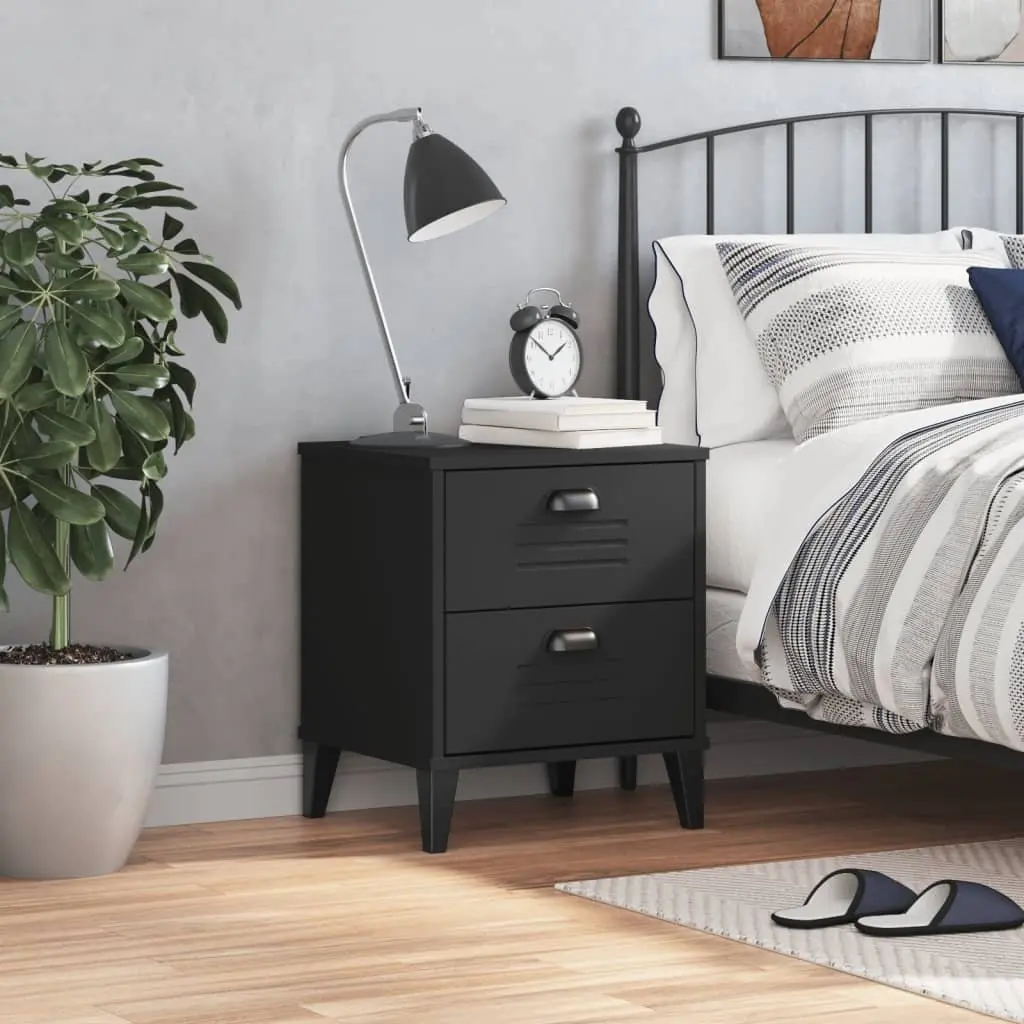 Engineered Wood Nightstand Black for Bedroom or Living Room Storage Table