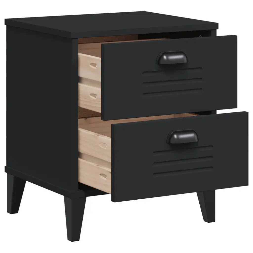 Engineered Wood Nightstand Black for Bedroom or Living Room Storage Table