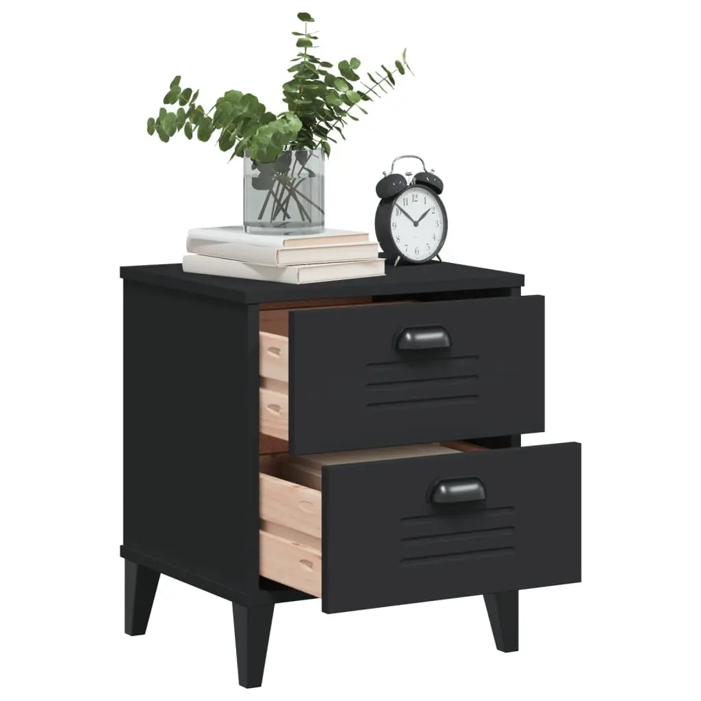 Engineered Wood Nightstand Black for Bedroom or Living Room Storage Table