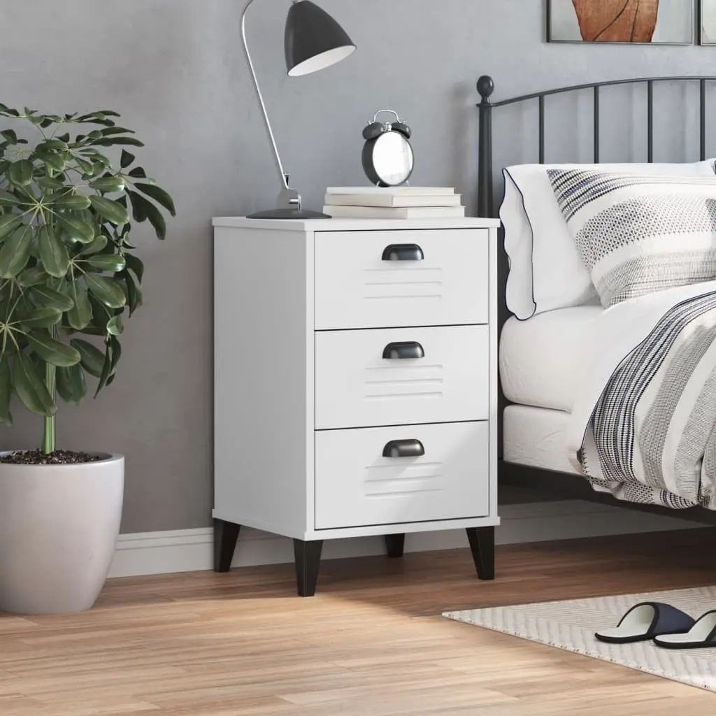 Bedside Table Bedroom White Engineered Wood Nightstand Storage Cabinet