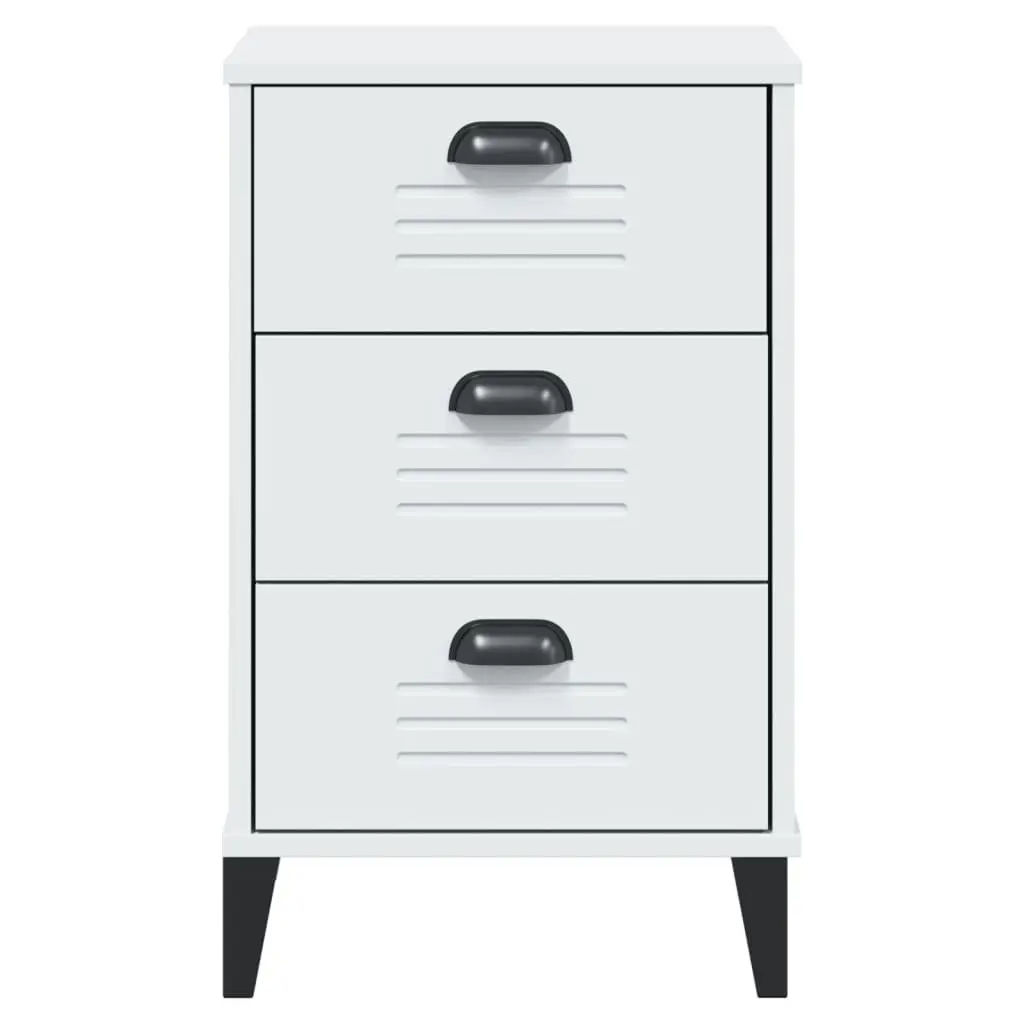 Bedside Table Bedroom White Engineered Wood Nightstand Storage Cabinet