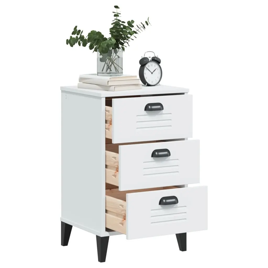 Bedside Table Bedroom White Engineered Wood Nightstand Storage Cabinet