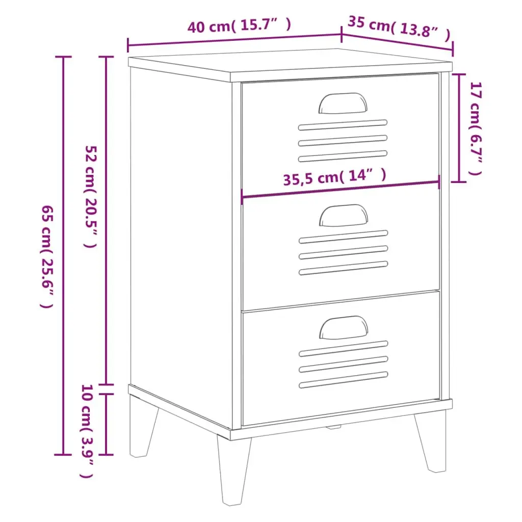 Bedside Table Bedroom White Engineered Wood Nightstand Storage Cabinet