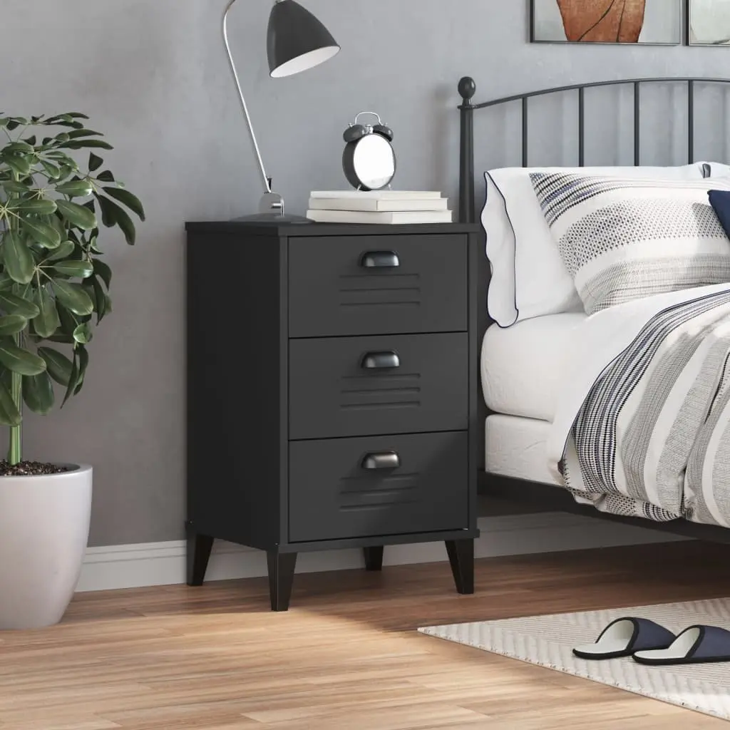 Black Engineered Wood Nightstand