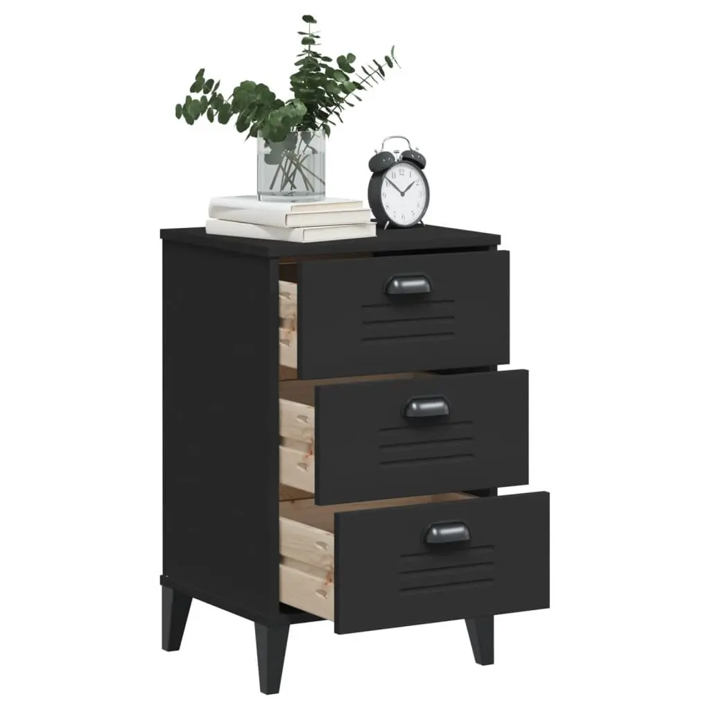 Black Engineered Wood Nightstand
