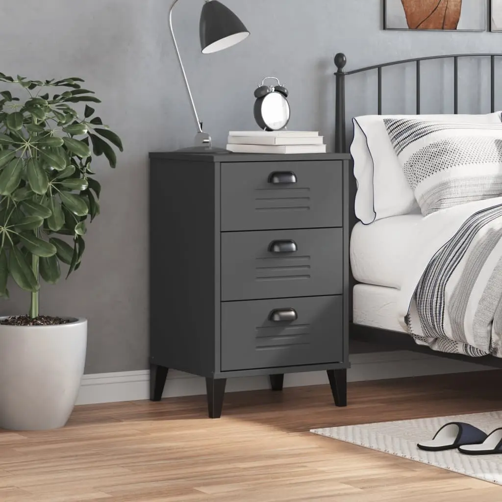 Bedside Cabinet Nightstand Storage Table Engineered Wood Anthracite Grey Bedroom