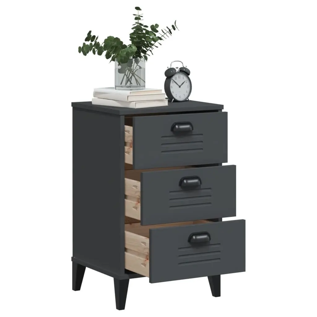 Bedside Cabinet Nightstand Storage Table Engineered Wood Anthracite Grey Bedroom