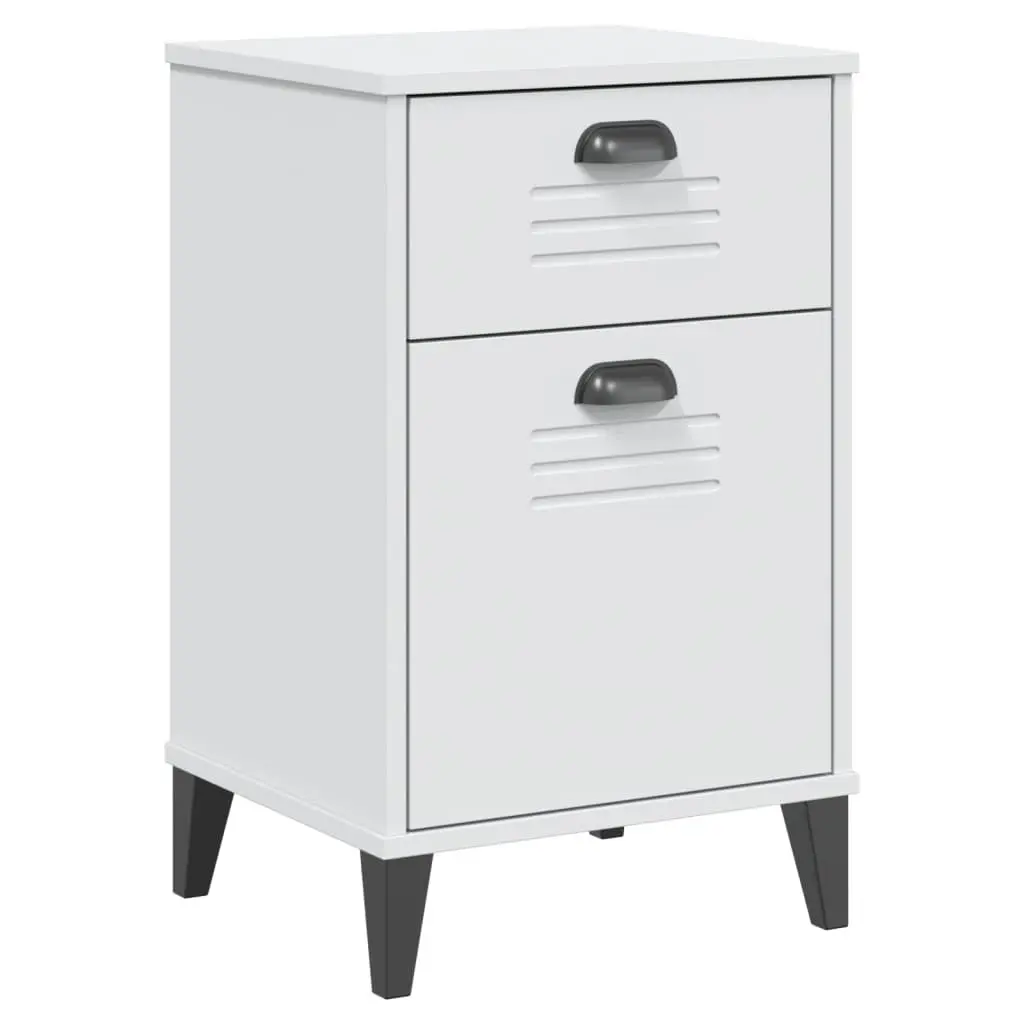 White Engineered Wood Bedside Cabinet with Handles
