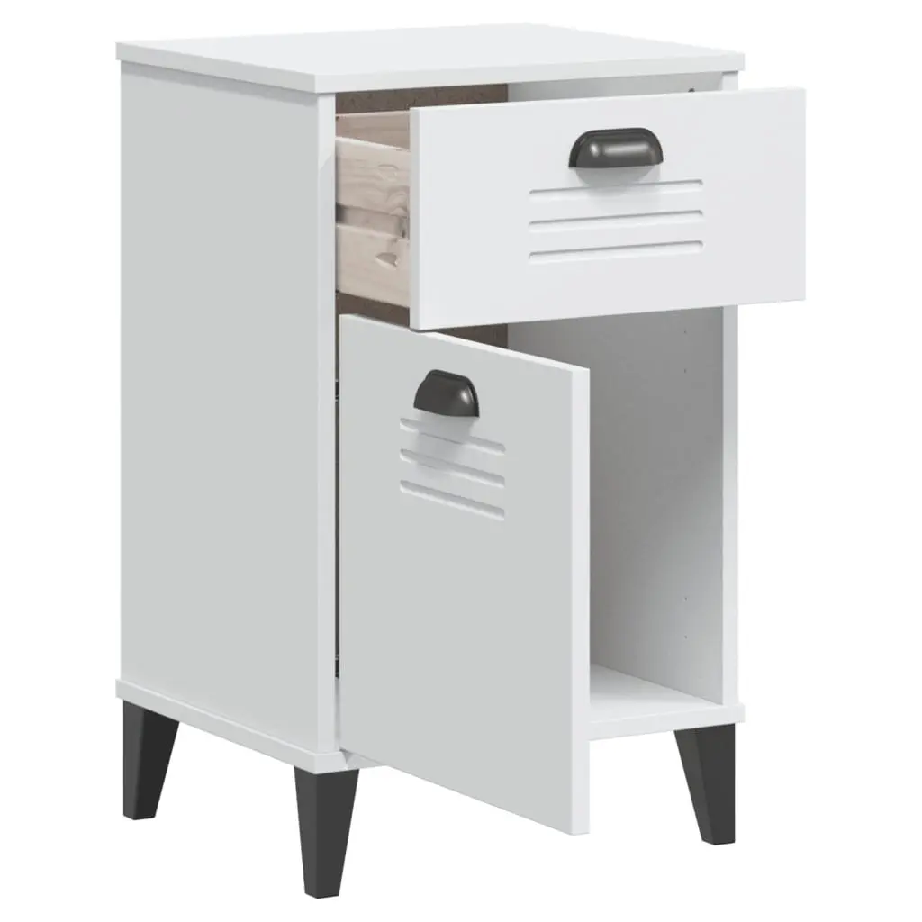 White Engineered Wood Bedside Cabinet with Handles