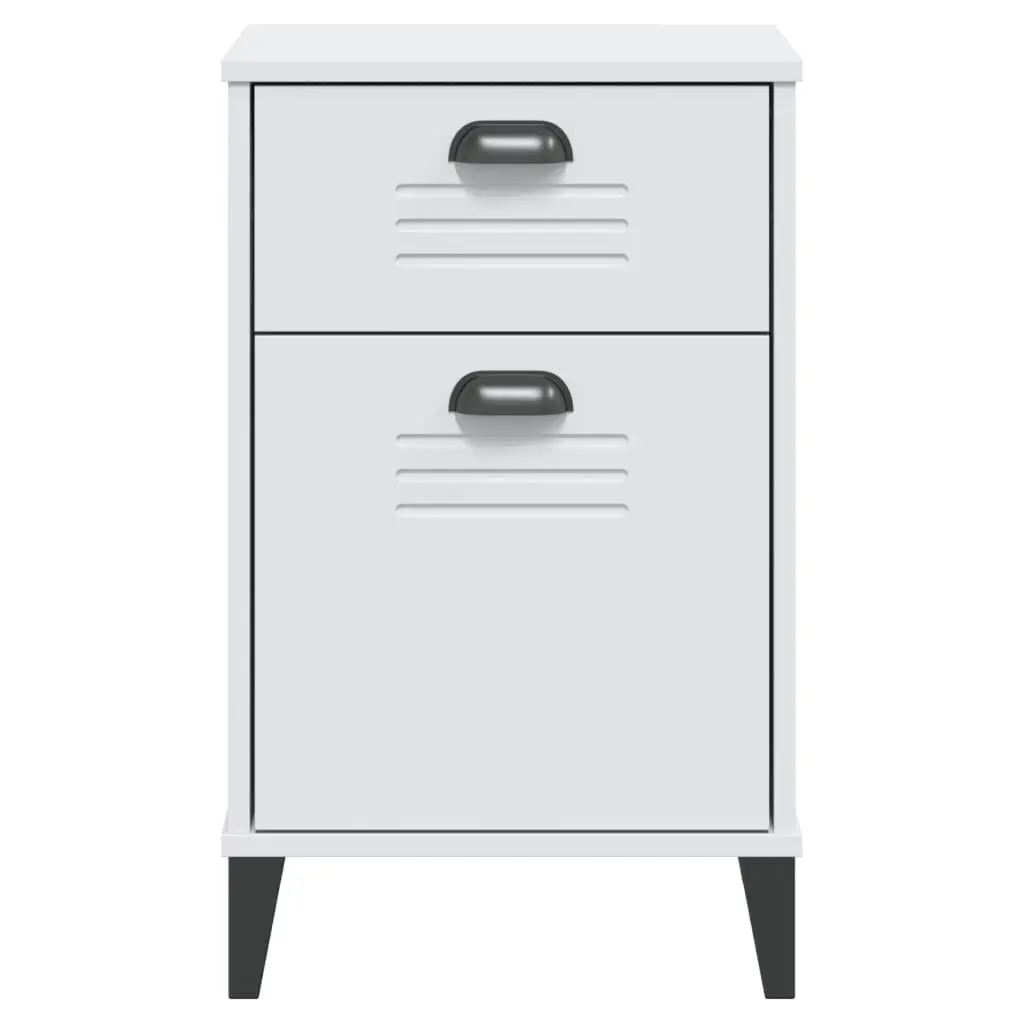 White Engineered Wood Bedside Cabinet with Handles