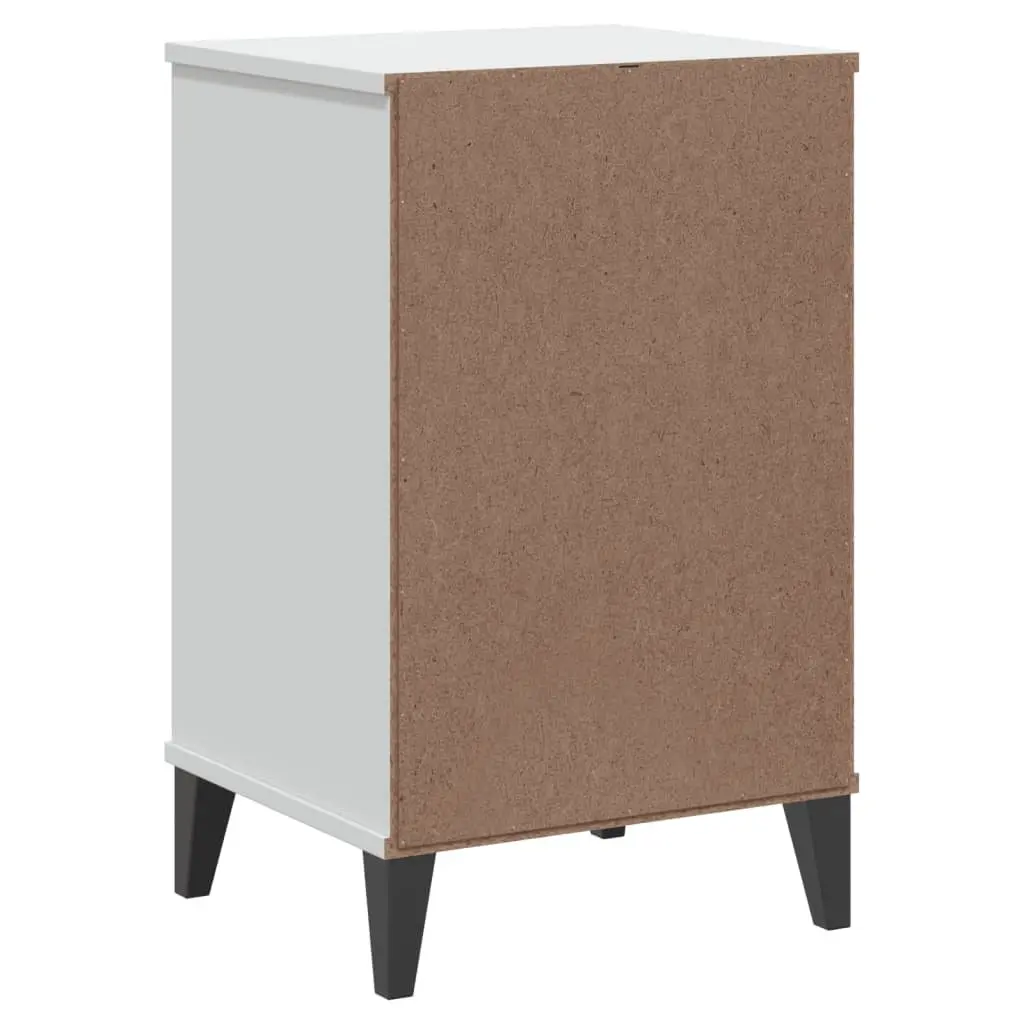 White Engineered Wood Bedside Cabinet with Handles