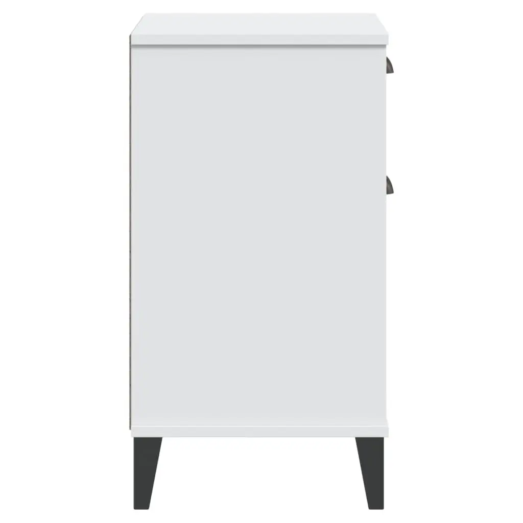 White Engineered Wood Bedside Cabinet with Handles