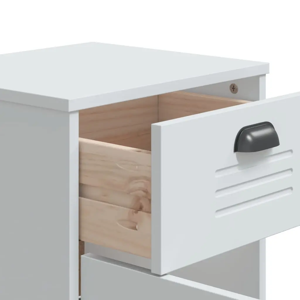 White Engineered Wood Bedside Cabinet with Handles