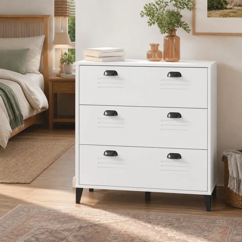 Engineered Wood White Drawer Cabinet with Ample Storage