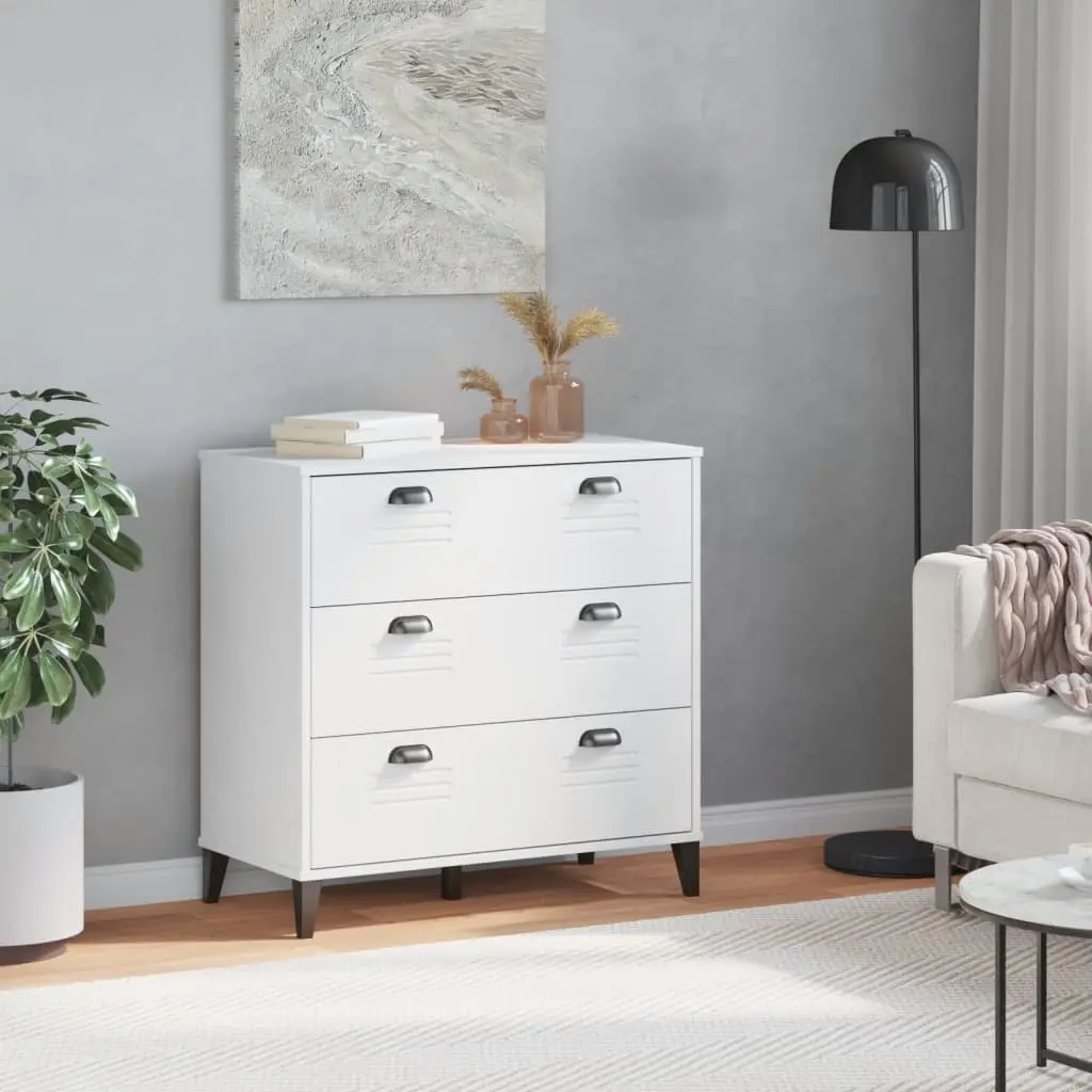 Engineered Wood White Drawer Cabinet with Ample Storage