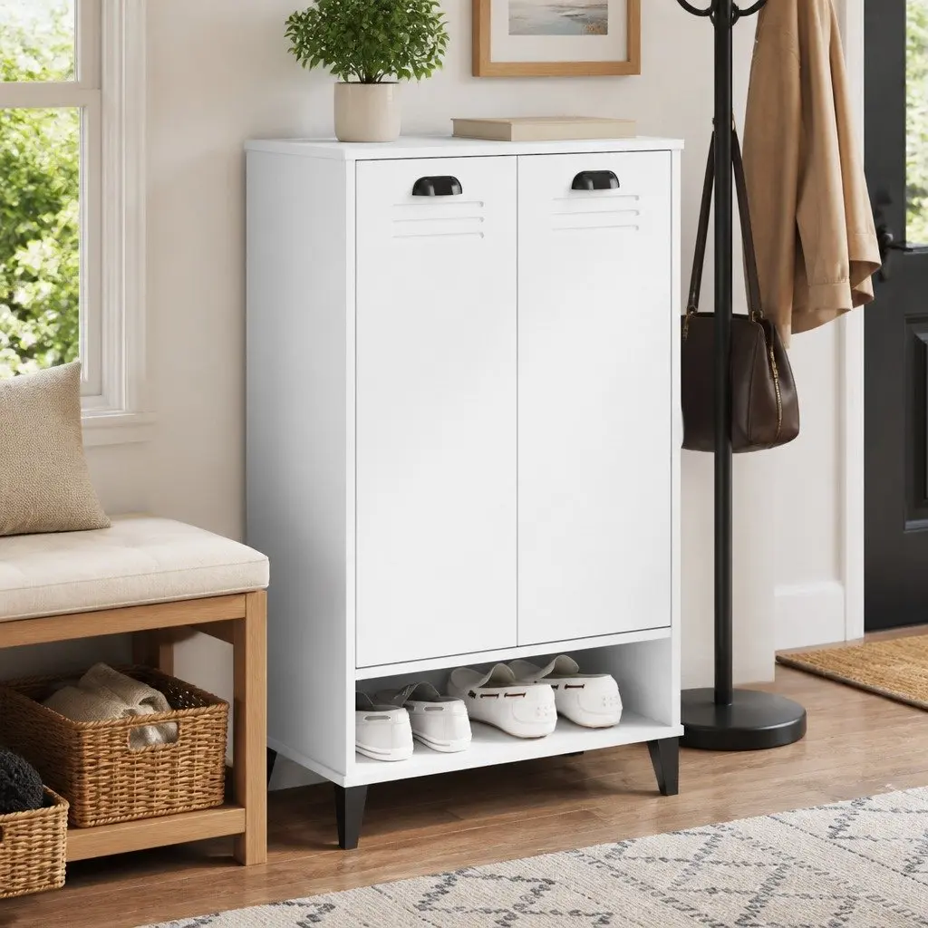 White Engineered Wood Shoe Storage Cabinet