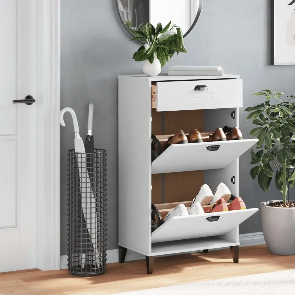 Shoe Cabinet White Engineered Wood Flip Drawer Organiser Storage Cupboard