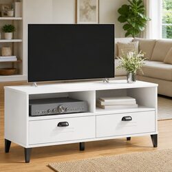 Dimensions-Savvy White Engineered Wood TV Cabinet