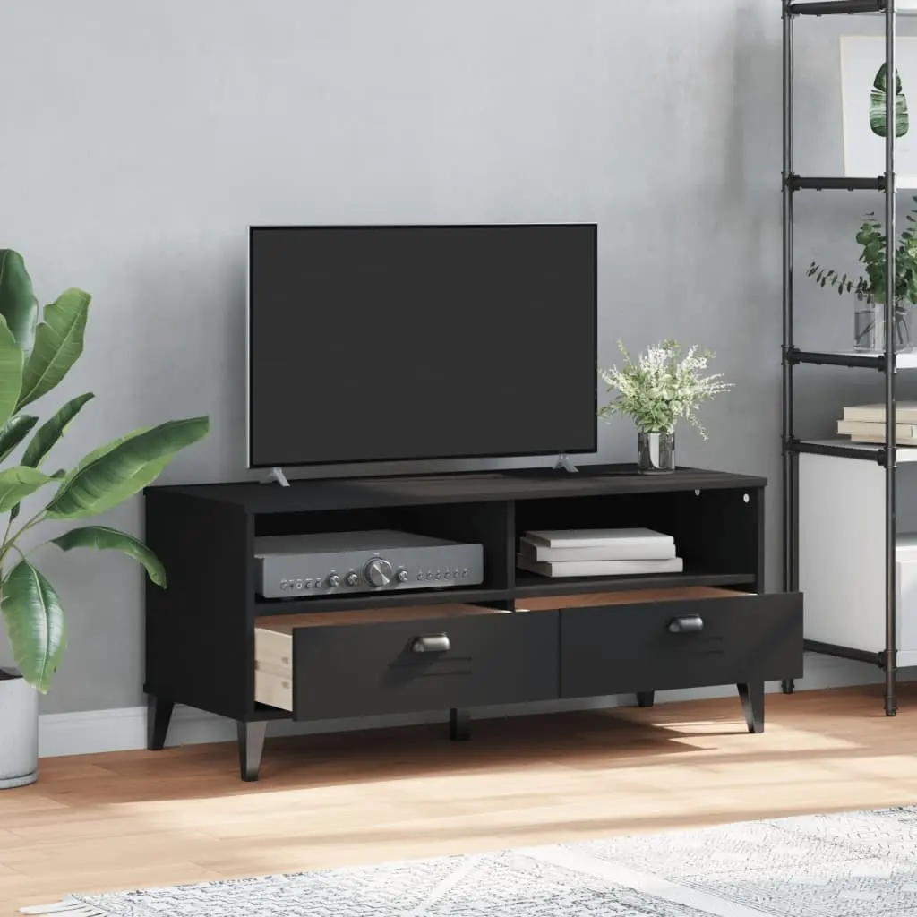 Black Engineered Wood TV Cabinet with Spacious Storage and Cable Management
