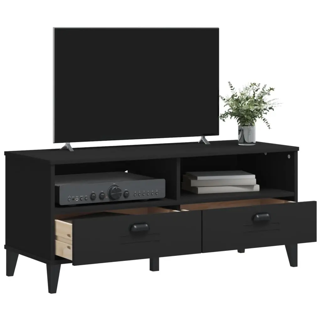 Black Engineered Wood TV Cabinet with Spacious Storage and Cable Management