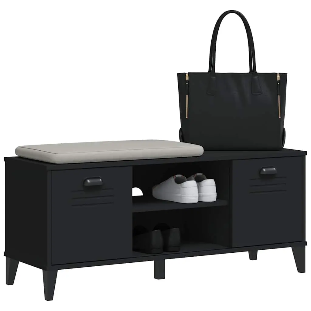 Shoe Bench Storage Organiser Cabinet Industrial Design Black Engineered Wood