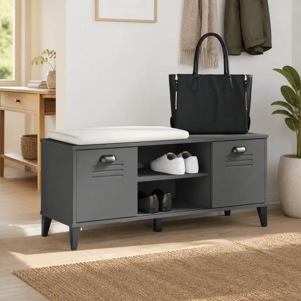 Shoe Bench Anthracite Grey Engineered Wood Storage Rack Organiser Entryway