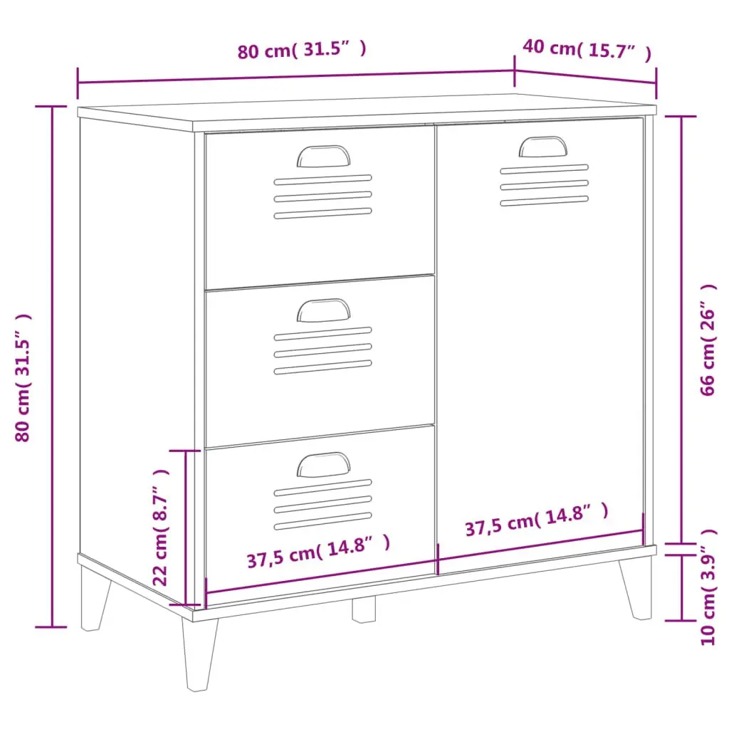80x40x80cm White Sideboard